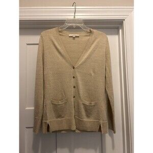 Ann Taylor Loft Gold Boyfriend Cardigan Size Medium Lightweight Holiday Princess